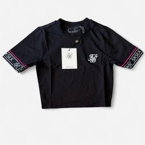 Siksilk Black Crop Top with Embroidered logo Size XS